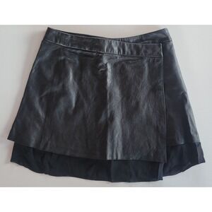 Joie Leather & Silk Snap Wrap Mini Skirt